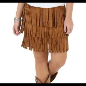 NWT! Wrangler Tan Faux Suede Fringe Mini Skirt XXL